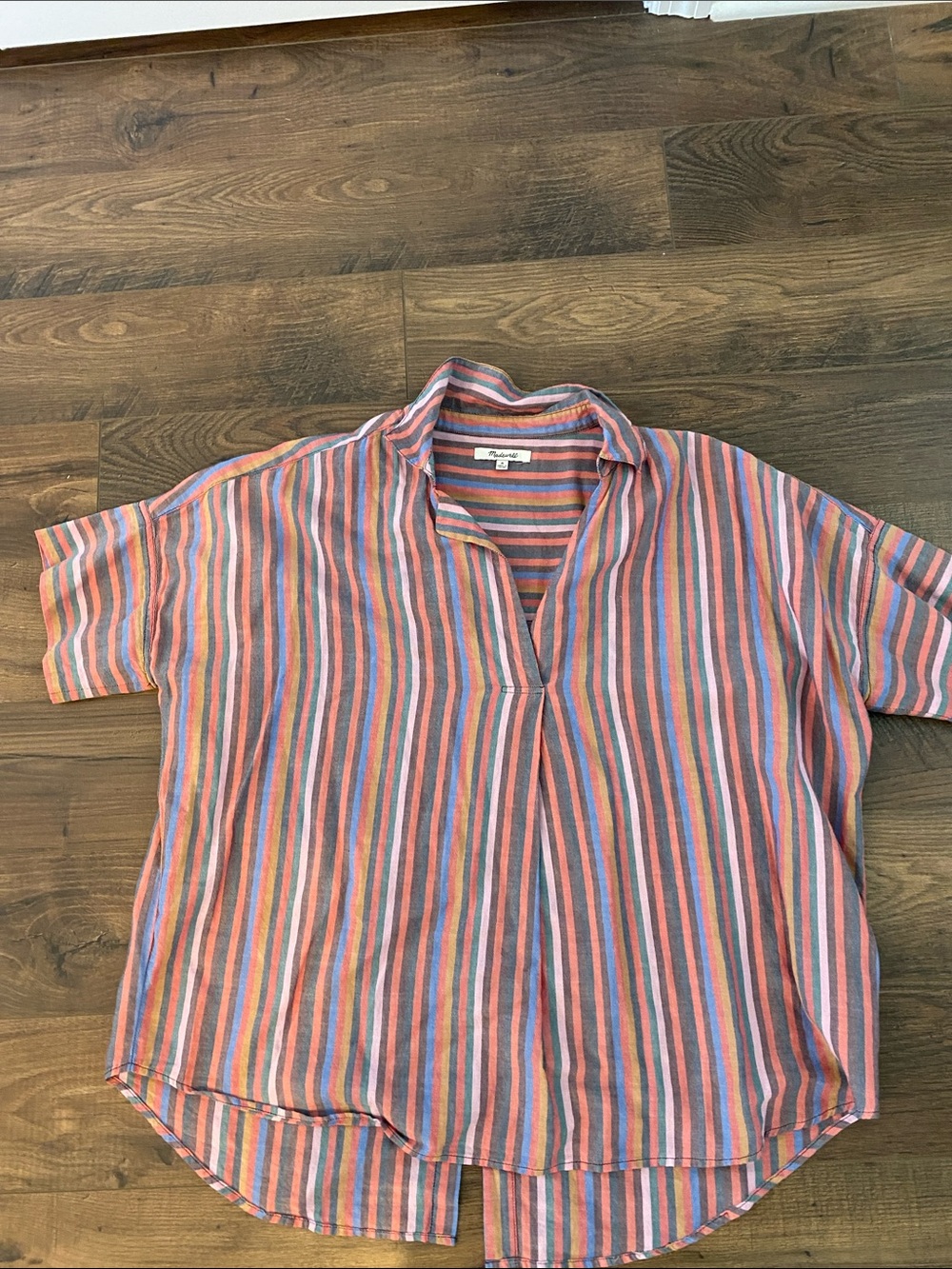 Madewell Multi-Stripe Short Sleeve top with button back